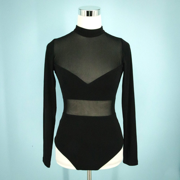 Nookie Size Large L Black Hypnotise Mesh Long Sleeve Mock Neck Knit Bodysuit NEW - Picture 1 of 6